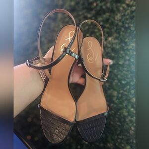 Sam Edelman Doran Elegant Black Croc-Embossed Heeled Sandal